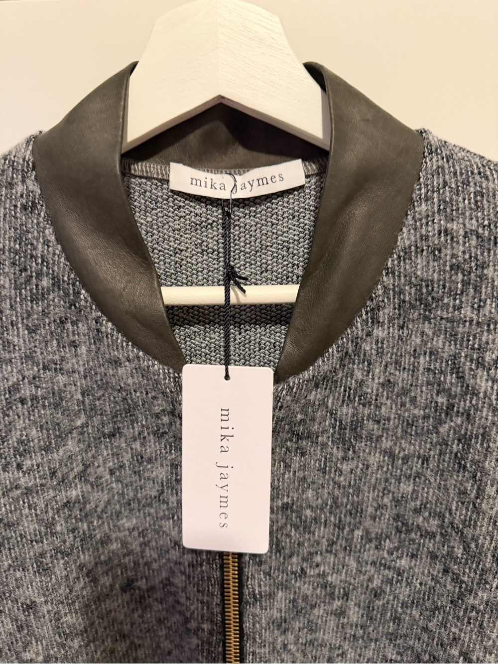 NWT Mika Jaymes Luxury Knit Bomber Jacket Grey XL Leather Trim